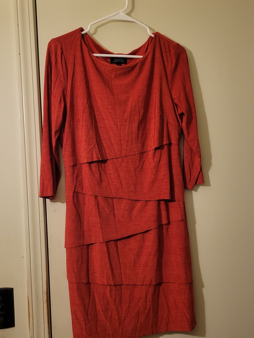 Tahari ASL Coral Layered Midi Dress